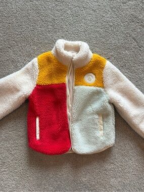Kith Kids Colorblock Sherpa Jacket — White, Yellow, Red, Light Blue